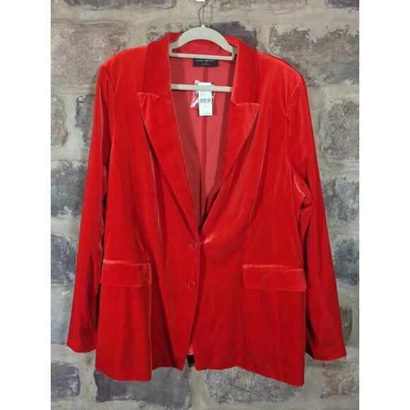 Lane Bryant Jacket Blazer Women's 22 Red Luxe Velvet NEW‎ Holiday Career - Picture 1 of 13